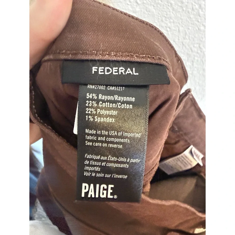 Paige Federal Pants Mens 30 Brown Stretch Chino Casual Designer 30x33